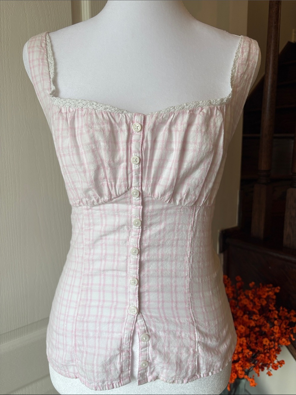 Hollister Pink Lace Milkmaid “Button-Through Blouse”
